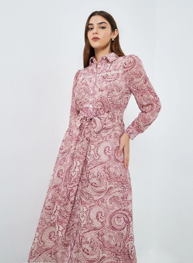Styli Women Pink Long Sleeves Shirt Midi Dress